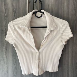 Reformation crème button up crop top